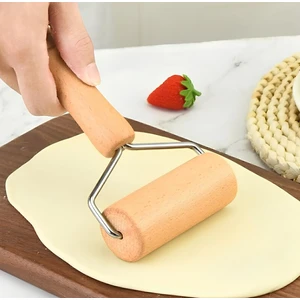 Ahşap Saplı Hamur Açıcı Mini Merdane, Bambu Pizza Hamur Açma Rulosu