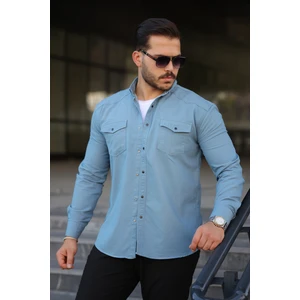 Erkek Slim Fit Cepli Basic Uzun Kol Amavi Kot Gömlek
