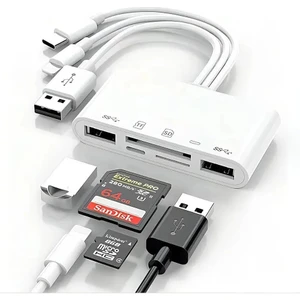 5 In 1 Lightning  Usb-A  Type-C Çıkışlı Çoklu Otg Çevirici Adaptör Sd Tf Kart Okuyucu USB Hub