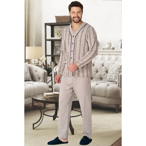 Mecit 2767 Kahve Önden Düğmeli Büyük Beden Erkek Pijama Takımı