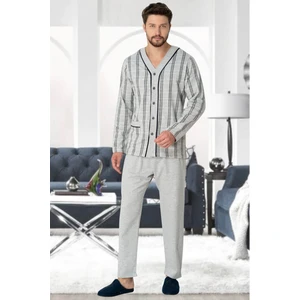 Mecit 2767 Gri Önden Düğmeli Büyük Beden Erkek Pijama Takımı
