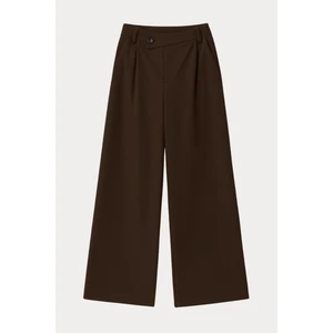 4759 Kadın Çapraz Bel Dökümlü Bol Paça Palazzo Pantolon Kahve