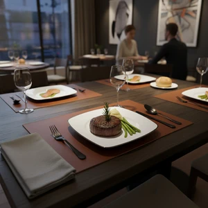 2 Adet Deri Amerikan Servis Supla Dikdörtgen Kahverengi 33X44