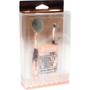 Bronzy Glow Oval Fırça Seti 2 Li Kadınlar İçin Toz ve Likit Ürünler İçin Kullanım