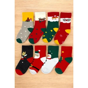 8 Çift Burun Dikişsiz Kışlık Kalın Havlu Çocuk Soket Karışık Yılbaşı Çorabı
