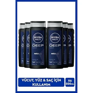 NIVEA Men Deep Dimension Duş Jeli Erkeksi Odunsu Koku 500 ml x 6 Vücut Yüz ve Saç İçin