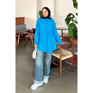 Belden Bağlamalı Tunik Gömlek Mavi