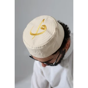 Elif Vav Nakışlı Kalıp Namaz Takkesi - Bej