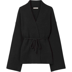 6966 Kadın V Yaka Ip Bağlamalı Triko Hırka Siyah