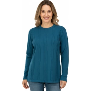 Kadın Kışlık Kendinden Motifli Yuvarlak Yaka Normal Kesim Likralı Pamuklu Kardelen Dokuma Anne Kazak