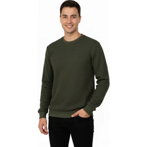 Erkek Mevsimlik Doğal Pamuklu Sweatshirt Bisiklet Yaka Çizgili Uzun Kollu Rahat Kesim Tam Kalıp