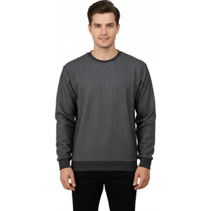 Erkek Mevsimlik Doğal Pamuklu Sweatshirt Bisiklet Yaka Çizgili Uzun Kollu Rahat Kesim Tam Kalıp