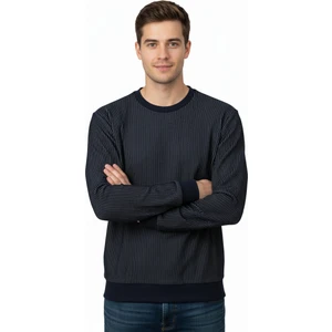 Erkek Mevsimlik Doğal Pamuklu Sweatshirt Bisiklet Yaka Çizgili Uzun Kollu Rahat Kesim Tam Kalıp