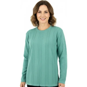 Kadın Kışlık Kendinden Motifli Yuvarlak Yaka Normal Kesim Likralı Pamuklu Kardelen Dokuma Anne Kazak