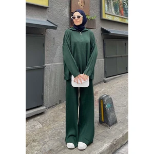 Selanik Pantalonlu Tesettür Takım Zümrüt Yeşili