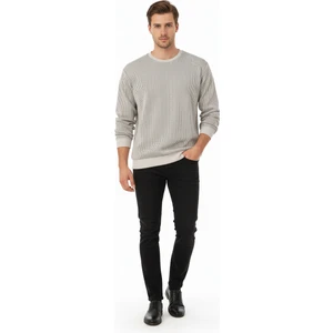 Erkek Mevsimlik Doğal Pamuklu Sweatshirt Bisiklet Yaka Çizgili Uzun Kollu Rahat Kesim Tam Kalıp