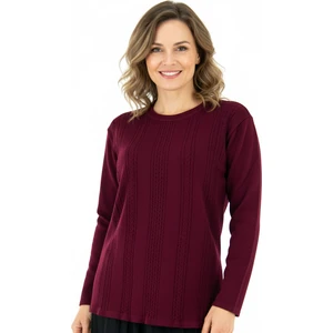 Kadın Kışlık Kendinden Motifli Yuvarlak Yaka Normal Kesim Likralı Pamuklu Kardelen Dokuma Anne Kazak