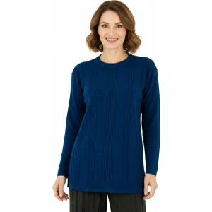 Kadın Kışlık Kendinden Motifli Yuvarlak Yaka Normal Kesim Likralı Pamuklu Kardelen Dokuma Anne Kazak