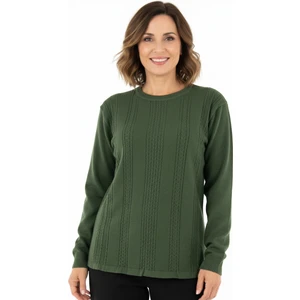 Kadın Kışlık Kendinden Motifli Yuvarlak Yaka Normal Kesim Likralı Pamuklu Kardelen Dokuma Anne Kazak