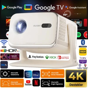 Aurzen Boom Mini Android Google Tv 4K Destekli Projeksiyon Cihazı +HDR10+TOF Auto Focus+Tof Auto Keystone+6g WIFI+6.1BT+20W Dolby Ses Sistemi+Ayarlanabilir Açılı Beyaz - Ps5/ps4/xbox/nıntendo