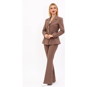 Yonca Ceket & Ispanyol  Paça Pantolon Takım-Kahve