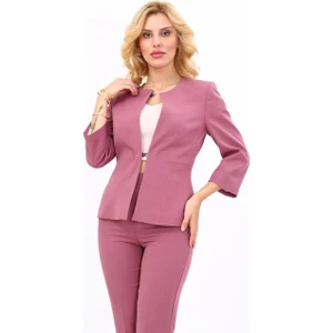 Sıfır Yaka Düz Kısa Ceket-Rose