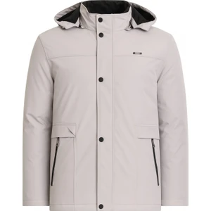 Erkek Beyaz %100 Su ve Rüzgar Geçirmez Kürklü Çıkartılabilir Kapüşonlu Mont&kaban