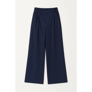 4759 Kadın Çapraz Bel Dökümlü Bol Paça Palazzo Pantolon Lacivert