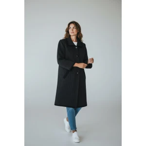 Kadın Önü Düğmeli Cepli Yakalı Kalın Triko Hırka