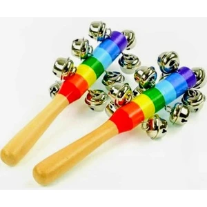 2'li Ahşap Saplı Ritim El Zili Metal Boncuklu Çocuk Müzik Aleti Çıngırak Tef