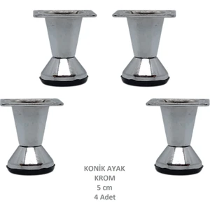 Konik Ayak, Krom, 5 Cm, 4 Adet (Dolap, Mobilya, Puf Ayağı) (Vidaları Hediye)