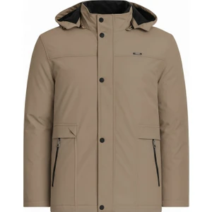 Erkek Krem %100 Su ve Rüzgar Geçirmez Kürklü Çıkartılabilir Kapüşonlu Mont&kaban