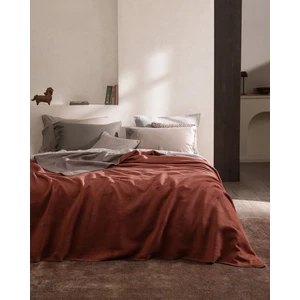 Madame Coco Caureo Tek Kişilik Jakarlı Pamuklu Battaniye - Vizon/turuncu