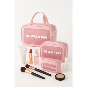 NS Reliable Şeffaf Makyaj Çantası 3'lü Set - Açık Pembe