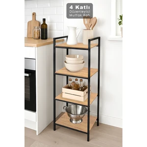 4 Katlı Mutfak Rafı - Ahşap Raflı Dekoratif Malzeme Dolabı Banyo Düzenleyici Organizer Raf