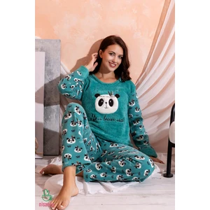 Kışlık Uzun Kollu Kadın Peluş Polar Pijama Takımı Ipeksi Doku