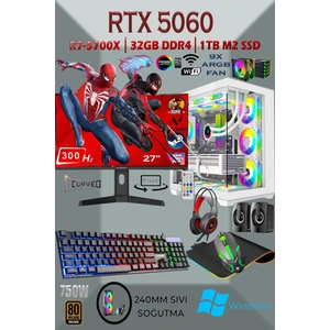 Tcw1 Ryzen 7 5700X 32GB 1tb M.2 SSD RTX5060 27'' 300HZ Sıvı Soğutmalı Beyaz Masaüstü Oyuncu Bilgisayarı