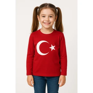Sibel Günay Butik Çocuk Türk Bayraklı Ay Yıldızlı Kırmızı Unisex Uzun Kollu Body | %100 Pamuk