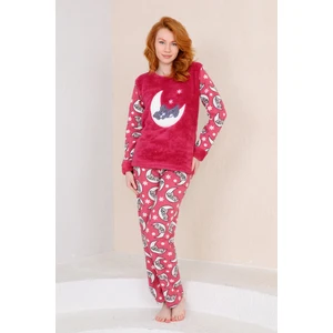 Kışlık Uzun Kollu Kadın Peluş Polar Pijama Takımı Ipeksi Doku