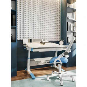 Creo Mobili Sirius Advanced Ergonomik Geniş Çalışma Masası, Eğim Verilebilir Masa ve Sandalye - Ekru/Mavi