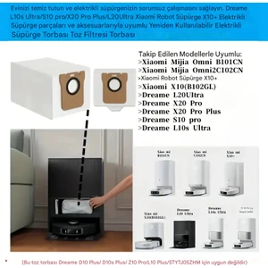 Robot Süpürge Toz Torbası - Xiaomi Dreame Uyumlu | L10S Ultra, S10 Pro, X20 Pro Plus, L20 Ultra, X10+ Robot Süpürge Filtre Torbası