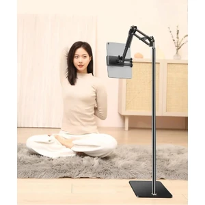 iPad Uyumlu  ve Tablet Telefon Tutucu Yükseklik Ayarlı Ayaklı Metal Tablalı Stand Siyah Tutucu