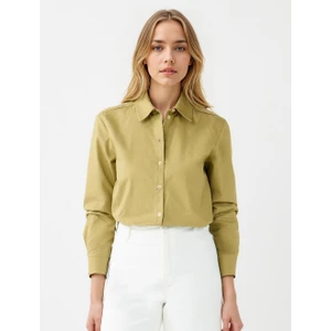 Jimmy Key Haki %100 Pamuk Düz Kesim Uzun Kollu Dokuma Gömlek