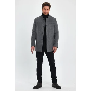 Trend Kombin Erkek Kapalı Gri Dar Kalıp Kaşe Kaban