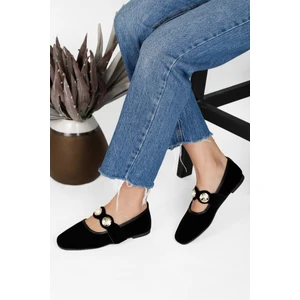 Kadın Babet Rahat Günlük Ayakkabı Kadife Şık Hafif Bant Detaylı