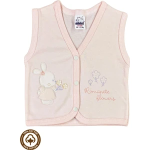 Kız Bebek Çiçekli Ayıcık Nakışlı %100 Organik Pamuklu Penye Bebek Yelek