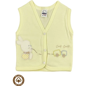 Unisex Bebek Tren Tavşan Nakışlı %100 Organik Pamuklu Penye Bebek Yelek