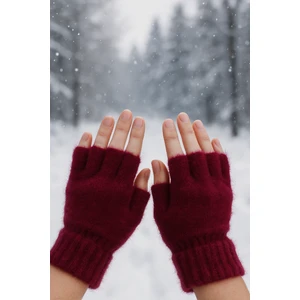 Bordo Peluş Kışlık Kesik Parmak Eldiven (Standart)