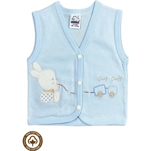 Unisex Bebek Tren Tavşan Nakışlı %100 Organik Pamuklu Penye Bebek Yelek