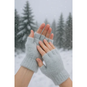 Gri Peluş Kışlık Kesik Parmak Eldiven (Standart)